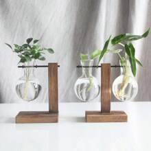 1pc Terrarium Bulb Vase Tabletop Plant Terrarium With Vintage Solid Wood Holder Suitable For Propagating Hydroponic Aquatic Plants For Home Garden Office Decoration Gifts Birthday Graduation