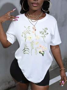 Camiseta con estampado floral para mujer, camiseta de verano con diseño de flores de campo salvajes, naturaleza, manga corta, camiseta para jardineros y plantas