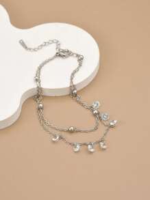 1 件女士锆石不锈钢脚链，夏季海滩珠宝（手工链条，珠子数量可能有所不同，以实际长度为准）