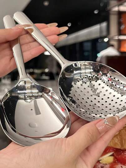 Large Size Serving Spoons Set, Includes 8" Stainless Steel Large Serving Spoon & Slotted Serving Spoon, For Party/Buffet, Dishwasher Friendly,School Supplies