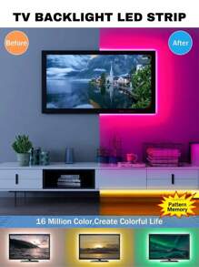 1 Pc 3.3-50ft/1-15m Tv Backlight LED Strip Light With Pattern Memory Fuction, Low Voltage 5v USB Flexible Led Light With Self Adhesive Tape, Embeded 3-Key Controller With Full Color Changing Light, Suitable For TV / PC Monitor Background Lighting Decor