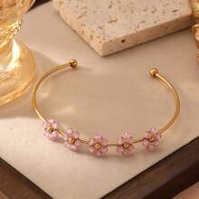 1 件不锈钢女士时尚简约花卉 18K 镀层手镯，适合约会、聚会和办公室佩戴 - 小花手鐲 - 查看 9