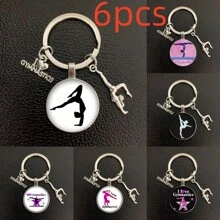 1pc I Love Gymnastics Glass Time Keychain, Metal Key Ring For Men And Women Gymnastics Sports Gift Car Accessories Bag Charm School Cute Goth Y2k