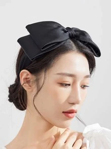 1pc Elegant Starry Sky Vintage Style Big Bow Hairband, Black Velvet & Satin