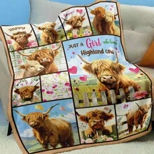 1pc Cow Print Flannel Blanket, Suitable For Home, Travel And Camping - Cozy And Warm Nap Blanket For Sofa, Couch And Bed
