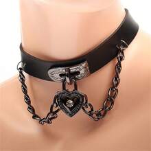 ROMWE Grunge Punk New Fashion Punk Heart Pendant Choker Necklaces Chain Goth Leather Necklace Collar Chocker Necklace On Neck Women Girls Jewelry - Black - View 2