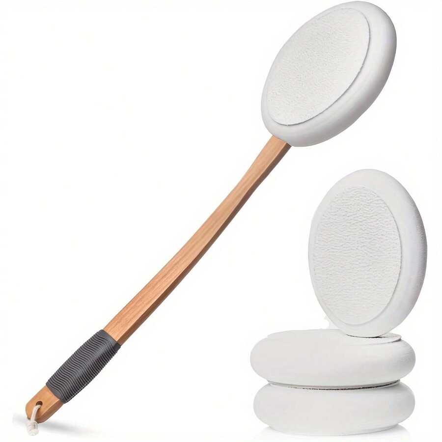 EVA Wood Handle Bath Lotion Applicator For Back Self-Application Of Cream Sunscreen Self Tanner - Black and White - View 1