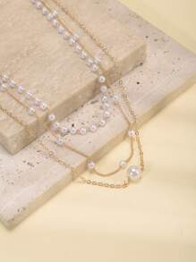 1pc Fashionable & Elegant Faux Pearl Multi-Layer Women Necklace Choker - Multicolor - View 5