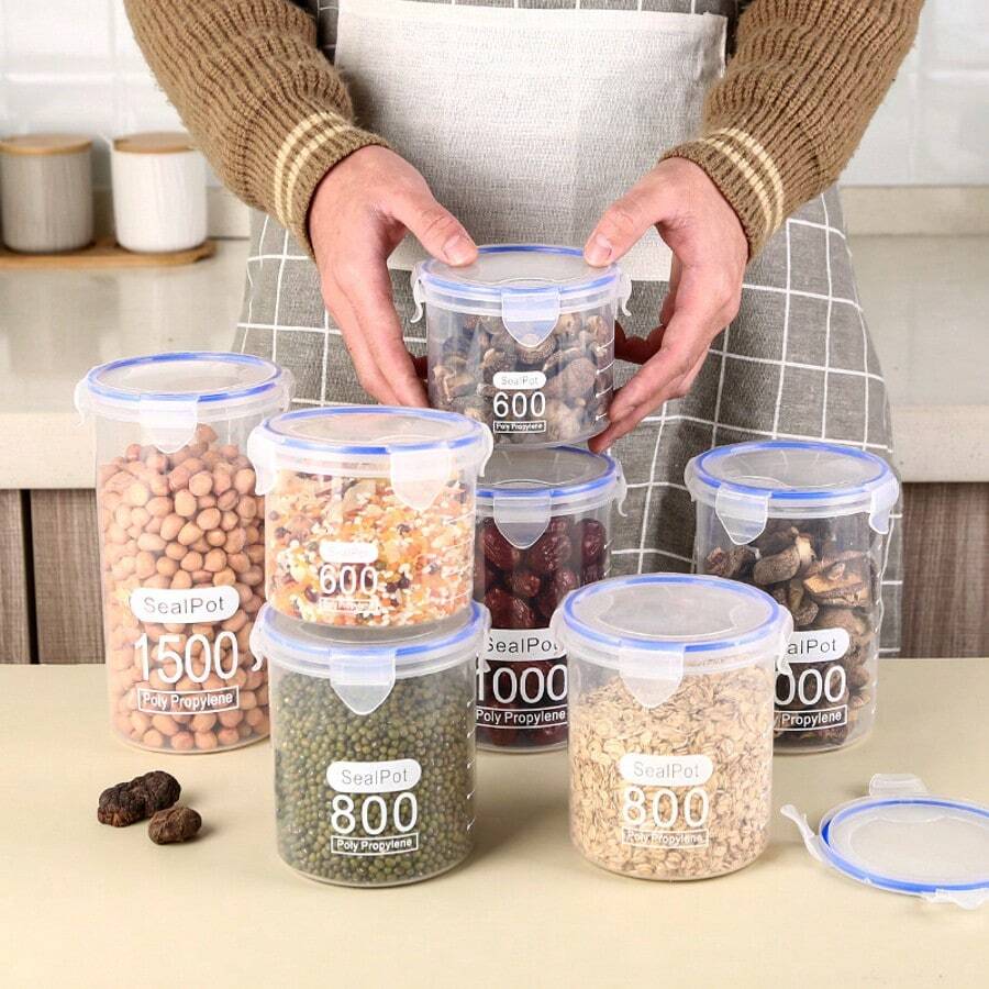 Large Size Transparent Plastic Sealed Canister, Food Storage Container For Powdered Milk, Tea, Grains, Kitchen Pantry, Coffee Jar