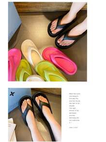 Casual Flip-Flops Women's Style, Summer Indoor And Outdoor Wear, Increase Pinch-Foot Shoes, Non-Slip Home Soft Leisure Beach Thick Soled Flip Flops For Women - Black - View 7