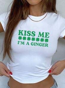 夏季休闲圆领短袖修身短款女式 T 恤