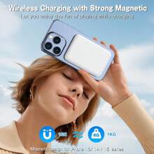 Magnetic Wireless Portable Charger, Slimmest 5000mAh 5V/3A Power Bank,High-Speed Charging Battery Pack, External Phone Powerbank Compatible With IPhone 16 15 14 13 12 And Android,Pink Blue. - Blue - View 4