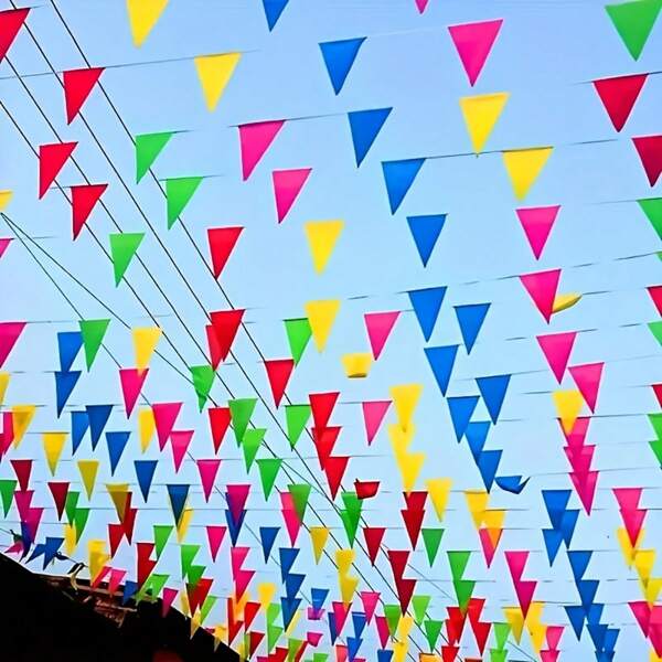 50/100/200pcs Colorful Triangle Bunting Flags - Vibrant Multicolor Pennant Garland, Polyester, Ideal For Grand Openings, Carnivals, Theme Parties, And Outdoor Celebrations, Festive Party Decorations | Celebratory Flags | Polyester Flags Banner Tapestry Room Decor Birthday Decorations