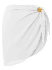 1pc 50*180cm Casual Polyester European & American Solid Color Chiffon Beach Cover-Up, Quick Dry Swimwear Shawl For Sea/Bikini Women