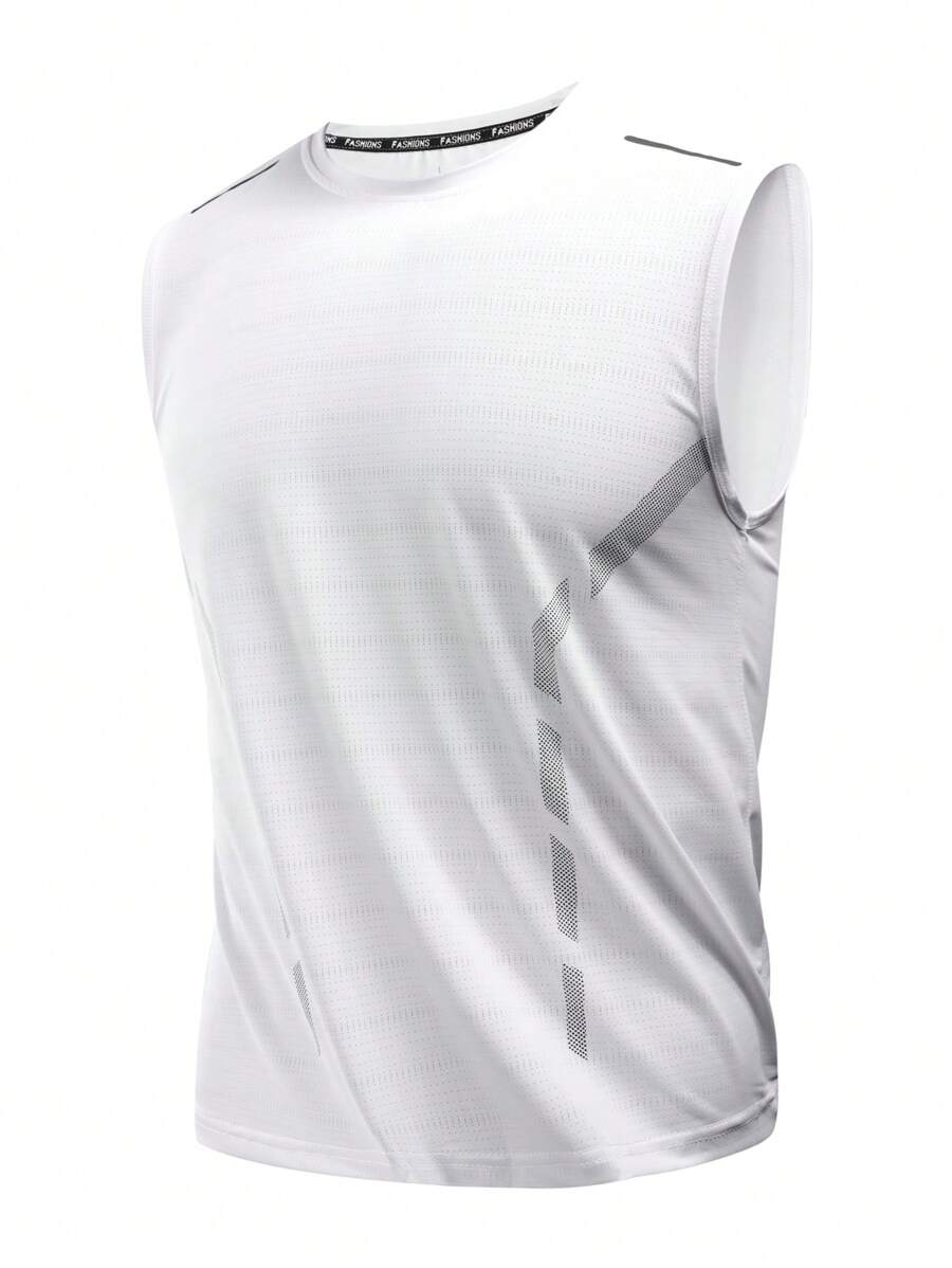 Men's Sleeveless Summer Breathable Elastic T-Shirt, Casual Sportswear - White - View 1