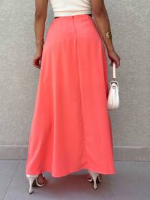 Plain Long Skirt (Crepe Servilha) - 橘色 - 查看 2