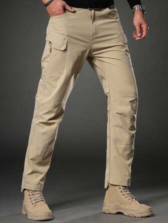 LEDUNTINO [春/夏] 男士时尚休闲户外拉链裤 运动纯色 老公/男朋友礼物 男士春秋裤 多口袋 钩环扣 裤子 春秋裤