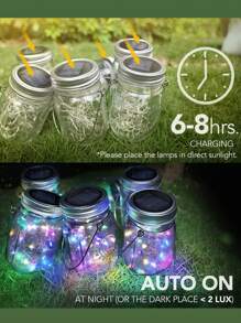 梅森罐太阳能瓶灯 LED 串仙女灯花彩适用于花园婚礼装饰花环挂灯防水，户外花园照明适用于小路、庭院、露台 - 彩色 - 查看 9