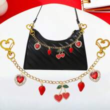 10.6 Inch/27cm Red Hearts Strawberry Cherry Purse Bag Chain Charm Bag Decoration Chain Pendant Decorative Bag Chain Charms Accessories For Women Shoulder Crossbody Bag Underarm Bag Y2K Accessories Summer - Red - View 1