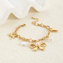 1 件复古不锈钢钥匙扣吊坠，钛钢爱心元素设计手链，时尚百搭情侣礼物 - 珍珠愛心 - 查看 26