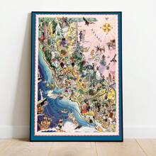 1pc Frameless Canvas Painting Print Typography Print, Map Of State Of California| Decorative Wall Art| Prints On Canvas| Home Wall Print| Vintage Map Print| Poster Art ﻿