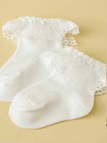 1 Pair Girls Breathable Mesh White Princess Style Casual Dance Party Holiday Socks, Suitable For Spring, Summer, Autumn - White - View 2