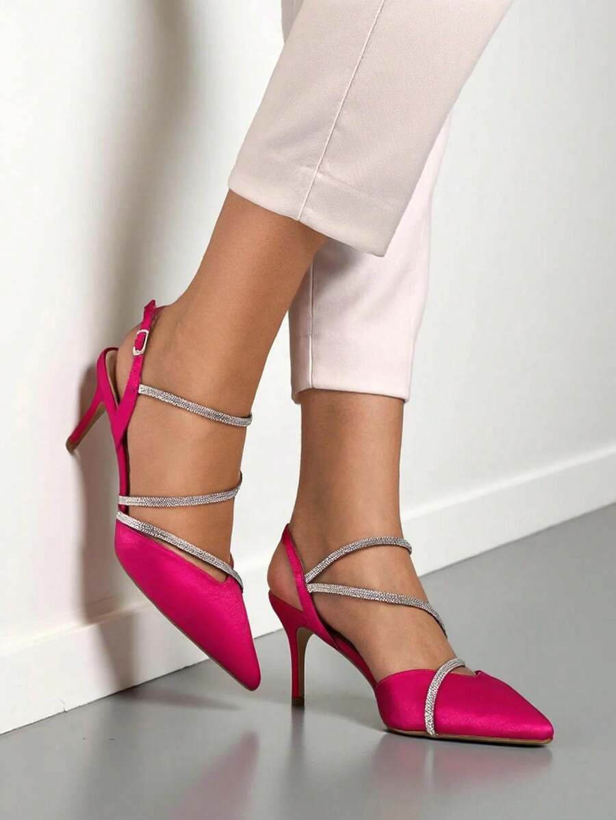 Royal Fashion Women's Heelless Pumps With Rhinestone Straps Heppsas Stylish High Heels