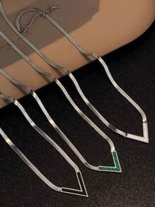 时尚个性化V形18K不锈钢项链，适合女性派对礼物、日常佩戴 - 彩色 - 查看 6