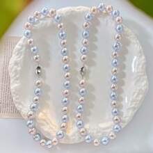 12mm Vintage High-Quality Montana Rose Hazy Blue Artificial Crystal Pearl Necklace Choker, Fashion Elegant Women Necklace, Suitable For Daily Wear And Gifts Like Valentine's Day, Mother's Day, Comes With A Delicate Gift Box,Mom,Mother,Mother's Day,Gift