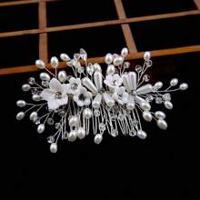 1pc Vrouwen Hoofddeksel Witte Bloem Kristal Kunst Parel Haar Kam, Europese En Amerikaanse Stijl Bruiloft Accessoires, Handgemaakte Bruidshaar Clip Voor Kapsels, Bruidsjurk En Jurk