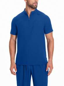 Men's Short Sleeve Work Uniform, Veterinary/Pet Grooming Service Outfits With Pockets, Breathable Suit - Blue - View 5