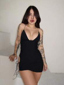 Short Women's Summer Dress - màu đen - Xem 1