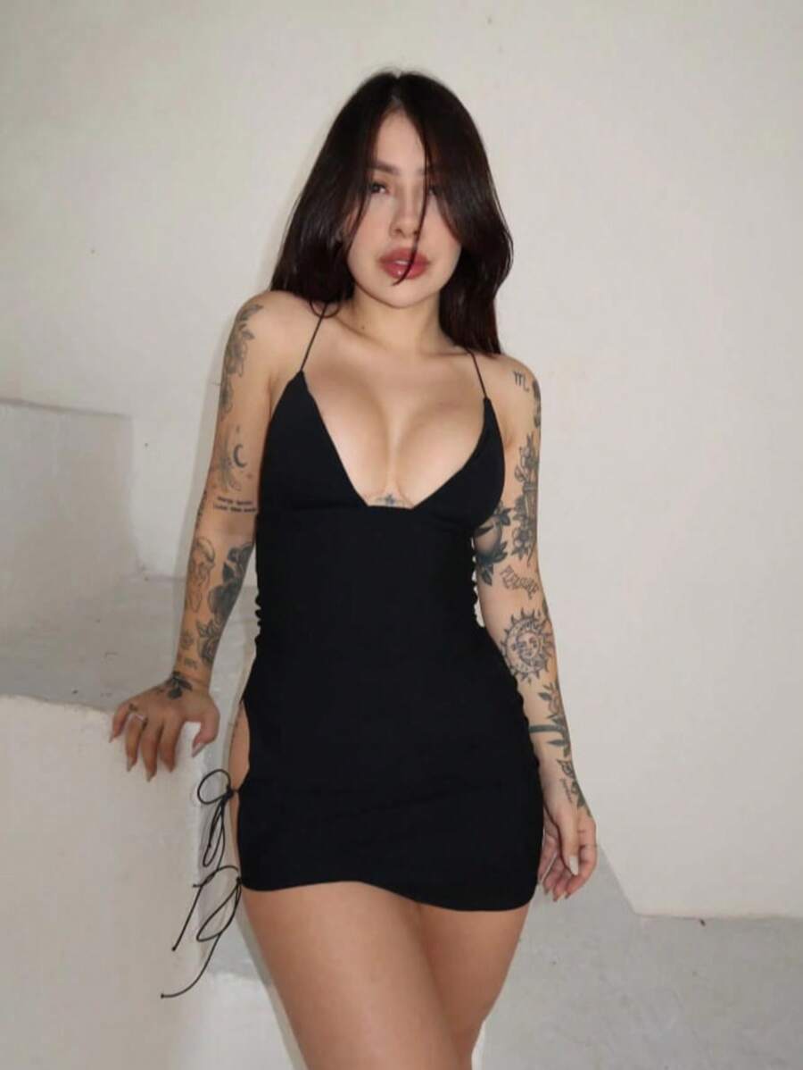 Short Women's Summer Dress - màu đen - Xem 1