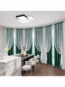 Top Eyelet/Hollow Star Cutout Curtain/Layered Solid Color Blackout And Sheer 2-In-1 Curtain/Blackout Bedroom Curtain/Bedroom Decor Curtain/Living Room/Classroom/Beautiful Sheer Lace Double Layer Curtain