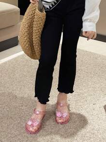 时尚公主风格儿童果冻凉鞋，女童水晶沙滩/度假鞋