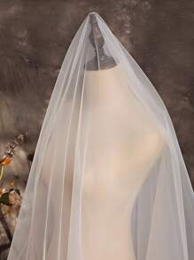 1 Pieza [Apariencia Etérea] Elegante Velo Nupcial Blanco de 3 Metros - Poliéster Suave, Capa Única, Diseño de Cola Larga Romántica, Adecuado para Bodas y Fotografía, Ropa Elegante y Elegante sin Peine para el Cabello para Mujeres - A - Ver 3