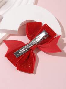 2 件套优雅简约天鹅绒金色蝴蝶结发夹，适合女孩，适合所有季节，非常适合日常佩戴 - 紅色 - 查看 3