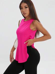 1pc Women's Casual Loose Sleeveless Side Slit Solid Color Pullover Sports Top For Outdoor Exercise, Spring/Summer
