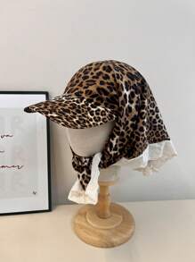 1pc Unisex Quick-Drying Leopard Diamond Lace Brim Cap Headwear Bandana Scarf Face Cover, Multifunctional Outdoor UV Protection Neck Gaiter Suitable For Hiking, Cycling, Casual, Beach, Daily Use