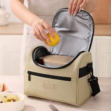 1 pieza Bolsa de almuerzo aislada de gran capacidad de 8L, hecha de fibra de poliéster suave con cremallera, impermeable y a prueba de fugas, reutilizable, con correas para el hombro ajustables, adecuada para llevar en mano o cruzada. Diseño de acolchado de unicolor y multicolor, adecuada tanto para hombres como para mujeres, perfecta para oficinas, escuelas, picnics, playas - Una bolsa refrigerable para adolescentes, adultos, maestros, temporada de vuelta a clases