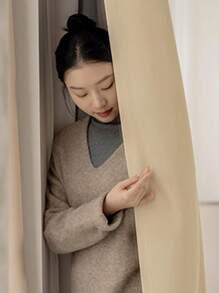 1pc French Cream Velvet Curtains, Living Room Bedroom Drape Thermal Insulated Blackout Curtains