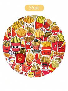 55PCS French Cartoon Snack Fries Creative Stickers Decorated Suitcase Water Cup Computer Waterproof Stickers Handicrafts