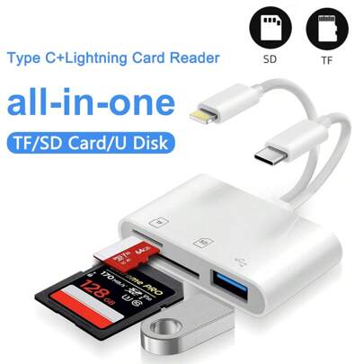 3 In 2 Type C/Lightning SD Card Reader USB Flash Drive SD/TF Card Reader Adapter Micro SD Card Reader Converter Compatible With IPhone IPad