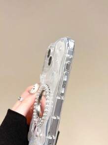 Funda de espejo de maquillaje decorativo con mariposa blanca de gota de pegamento, compatible con iPhone 16 Pro Max/15/14/13/12/11, resistente al agua, a los golpes y a los arañazos