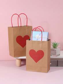 50/40/30/20/1pc Simple Red Heart Kraft Paper Tote Bag, Valentine's Day, Mother's Day, Birthday Party Gift Bags, Handmade Square Tote Gift Bags With Heart,Simple Red Heart Kraft Paper Tote Bag, Valentine's Day, Mother's Day, Birthday Party Gift Bags, Handmade Square Tote Gift Bags With Heart - Multicolor - View 4