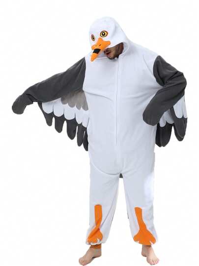 Ropa de cosplay con capucha con cremallera frontal y diseño de gaviota de dibujos animados para hombres