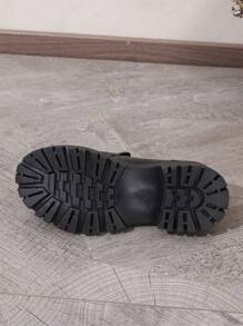 Women's 2024 Spring Autumn New Casual Loafers, British Style Thick-Soled Chain Decor Flat Shoes PU Loafers Non-Slip Wear-Resistant Fashionable Mary Jane Shoes - Black Chain - View 7