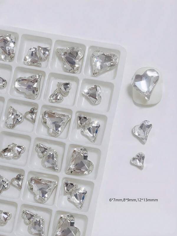 30pcs/Pack Nail Art Decorations, K9 Heart Shaped Rhinestones In Different Sizes, Colors Include Pink, White And DIY Nail Charms Nail Gems Nail Supplies