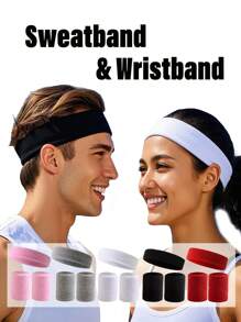 Fashion Sports Headband And Wristband Towel Set Sweatband Wrist Band Bracers For Women Men Cycling Gym Basketball Tennis