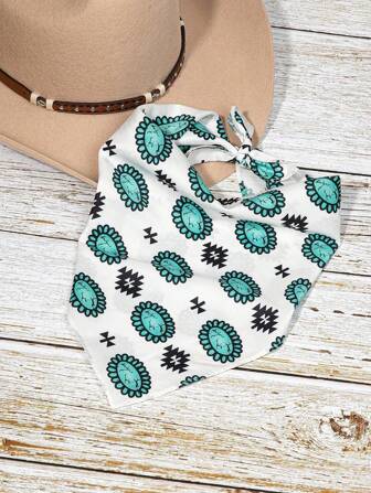 1 件女士时尚绿松石印花头巾，优雅绿色头巾，休闲防风头巾，颈巾，女士发饰